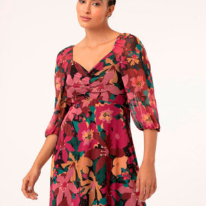 vestido de tule floral manga bufante preto