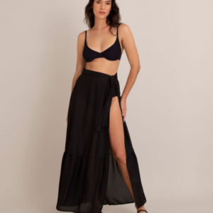 saída de praia saia longa em chiffon preto