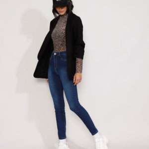 calça jeans feminina cintura alta sawary skinny azul escuro