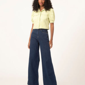 calça jeans wide leg azul escuro