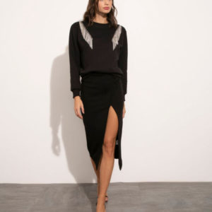 saia midi transpassada com fenda mindset preto