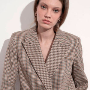 blazer longo alfaiataria xadrez mindset bege